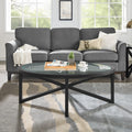 46" Oval Glass Coffee Table with Tempered Glass Top and Wood Base E908